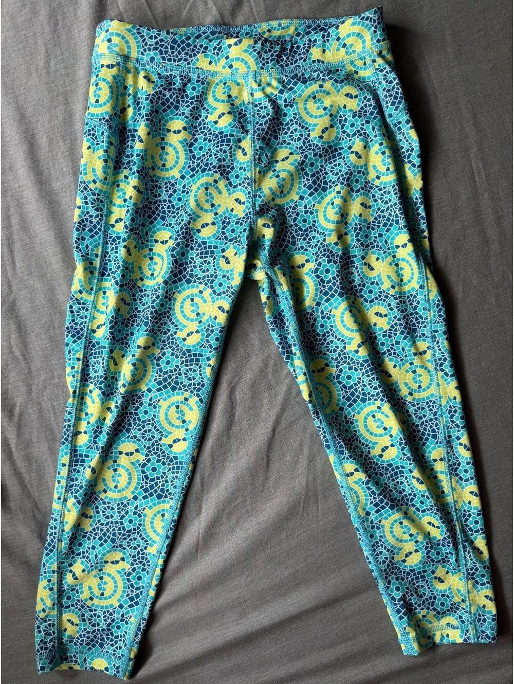 Disney Parks Size M Mosaic Mickey Mouse Capri Leggings Blue & Yellow
